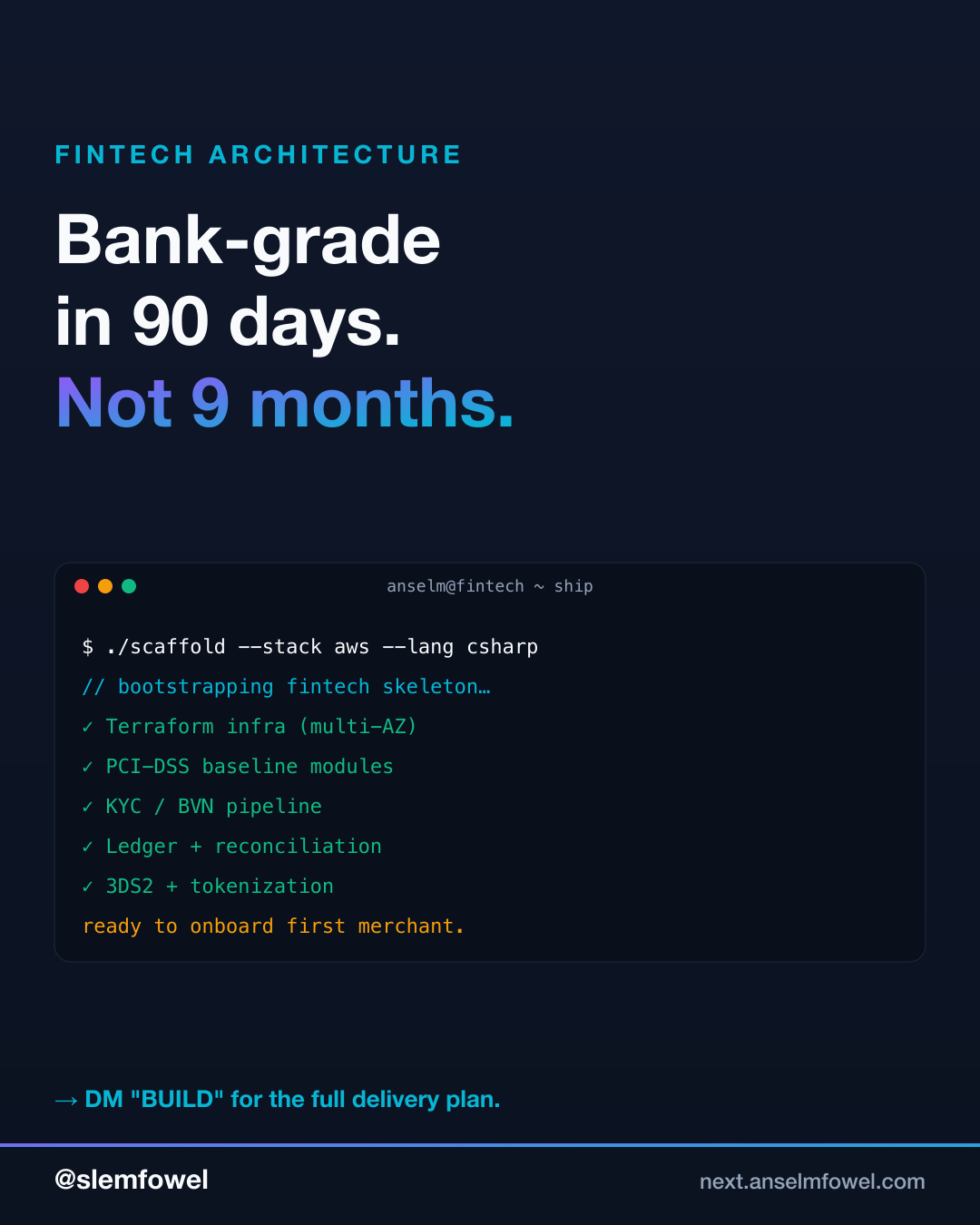 Fintech · Bank-grade in 90 days — Anselm Fowel