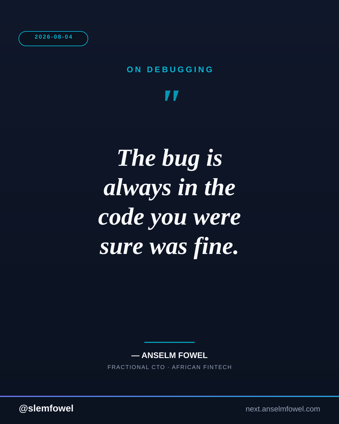 ON DEBUGGING — Anselm Fowel