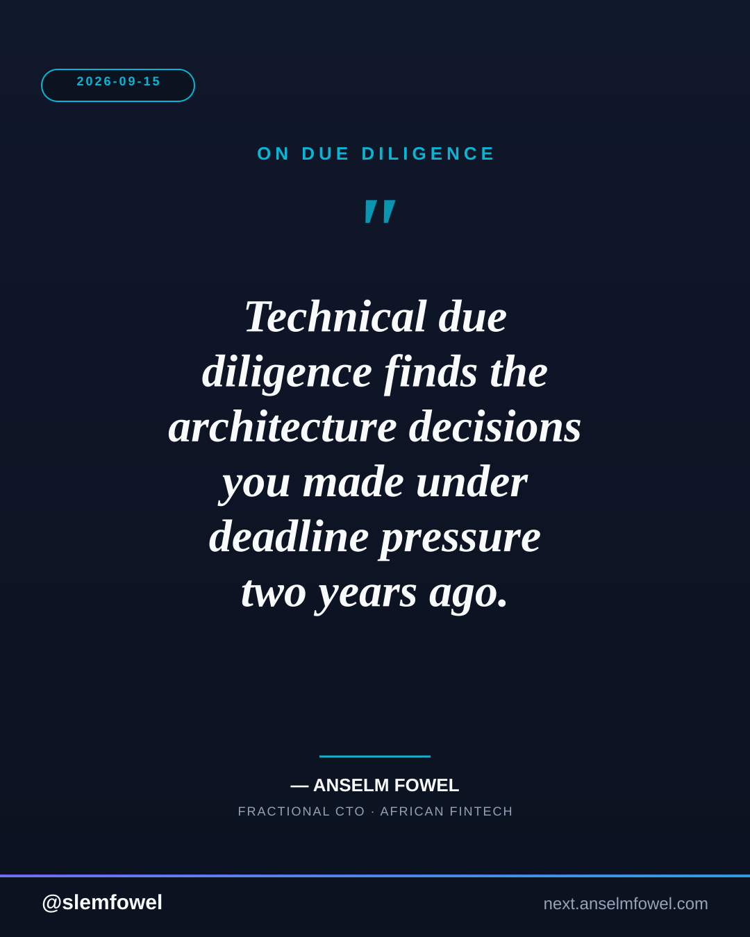 ON DUE DILIGENCE — Anselm Fowel