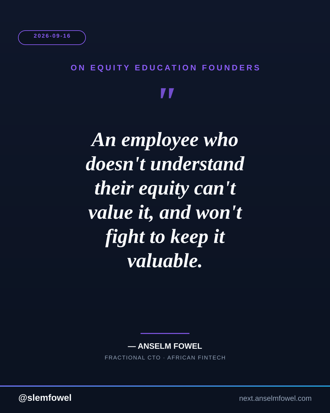 ON EQUITY EDUCATION FOUNDERS — Anselm Fowel