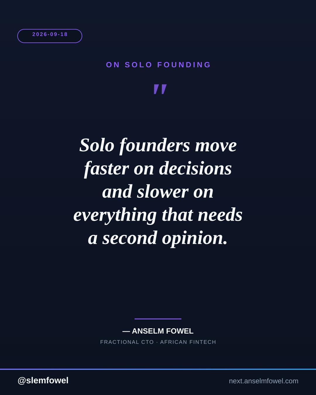 ON SOLO FOUNDING — Anselm Fowel
